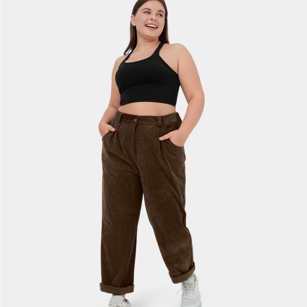 Mid Rise Corduroy Casual Brown Pants